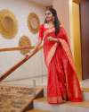 Awesome Red Zari Weaving Banarasi Soft Silk Saree With Blouse thumb 6