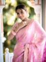 BABY PINK SAREES WITH HEAVY BROCADE WORK AND GOLD ZARI WORK BANARASI SOFT SILK SAREE  thumb 1