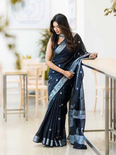 Balck Color Kanjivaram Saree With Matching Black Blouse