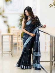 Balck Color Kanjivaram Saree With Matching Black Blouse