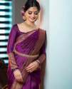 Beautiful Hot Purple Shine Kanjivaram Wedding Saree With Blouse thumb 3