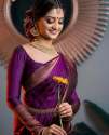 Beautiful Hot Purple Shine Kanjivaram Wedding Saree With Blouse thumb 8