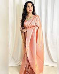 Beautiful Peach Banarasi Silk Weaving With Zari Border Saree