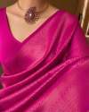 Beautiful Pink Banarasi Silk Weaving With Zari Border Saree