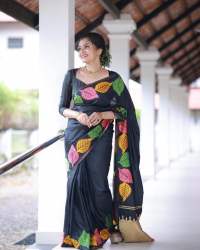 BLACK BANARASI SOFT SILK SAREE WITH COPPER ZARI WEAVING