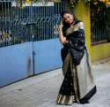 Black BANARASI SOFT SILK SAREE WITH GOLD  ZARI WEAVING thumb 2