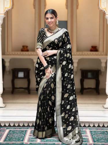 BLACK BANARASI SOFT SILK SAREE WITH GOLD ZARI WORK 