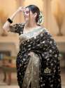 BLACK BANARASI SOFT SILK SAREE WITH GOLD ZARI WORK WITH BEAUTIFUL SAREE thumb 12
