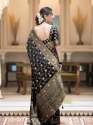 BLACK BANARASI SOFT SILK SAREE WITH GOLD ZARI WORK WITH BEAUTIFUL SAREE thumb 14