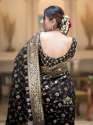 BLACK BANARASI SOFT SILK SAREE WITH GOLD ZARI WORK WITH BEAUTIFUL SAREE thumb 7