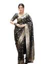 BLACK BANARASI SOFT SILK SAREE WITH GOLD ZARI WORK WITH BEAUTIFUL SAREE thumb 9