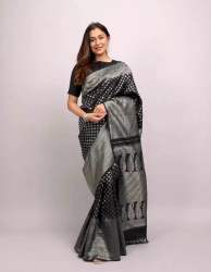 Black color Banarasi Soft Silk Saree