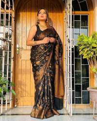 Black color Banarasi Soft Silk Sarees