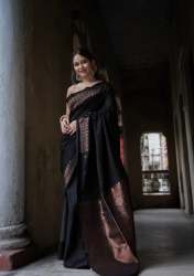 Black color kanchipuram silk saree with zari work