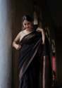 Black color kanchipuram silk saree with zari work thumb 1