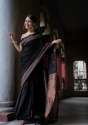 Black color kanchipuram silk saree with zari work thumb 7