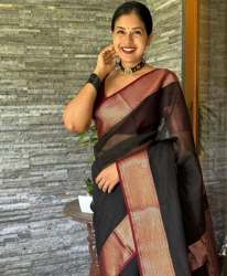 Black color with maroon border Banarasi Soft Silk Saree