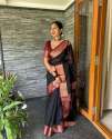 Black color with maroon border Banarasi Soft Silk Saree thumb 1
