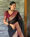 Black color with maroon border Banarasi Soft Silk Saree thumb 2