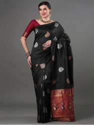 BLACK COLOUR HEAVY BROCADE WORK AND COPPER OR SILVER ZARI WORK ARE ITS MOST STRIKING FEATURES