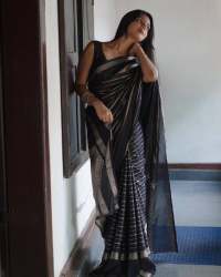 Black Colour Partywear Banarasi Soft Silk Saree
