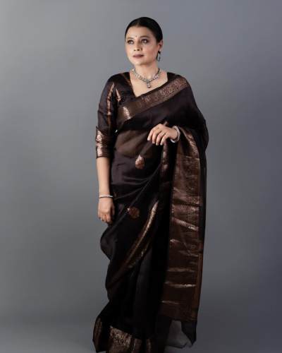 BLACK COOPER ZARI WEAVING BANARASI SOFT SILK SAREE 