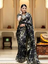 BLACK SAREES WITH HEAVY BROCADE WORK AND GOLD ZARI WORK BANARASI SOFT SILK SAREE 