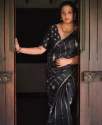 BLACK STRIPED BANARASI SOFT SILK SAREE  thumb 1