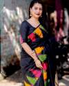 BLACK  WITH MULTI COLOR BORDER BANARASI SOFT SILK SAREE 