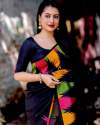 BLACK  WITH MULTI COLOR BORDER BANARASI SOFT SILK SAREE  thumb 1