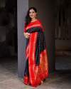 BLACK WITH RED BORDER BANARASI SOFT SILK SAREE thumb 2