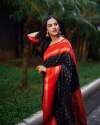 BLACK WITH RED BORDER BANARASI SOFT SILK SAREE thumb 3