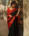 BLACK WITH RED BORDER COOPER ZARI WEAVING BANARASI SOFT SILK SAREE  thumb 1