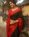 BLACK WITH RED BORDER COOPER ZARI WEAVING BANARASI SOFT SILK SAREE  thumb 2