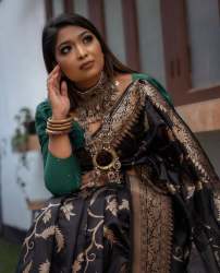Blackcolor Banarasi Soft Silk Saree With Matching Blouse