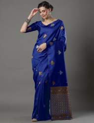 Blue Banarasi Silk Soft Saree With Weaving Work