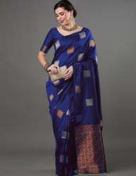 Blue color kanjivaram silk saree with zari weaving work
