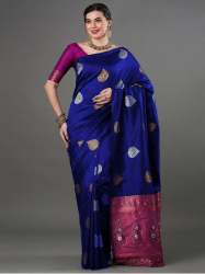 BLUE COLOUR HEAVY BROCADE WORK AND COPPER OR SILVER ZARI WORK ARE ITS MOST STRIKING FEATURES