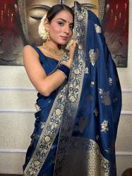 BLUE FLOVER PRINTED BANARASI SOFT SILK SAREE 