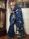BLUE FLOVER PRINTED BANARASI SOFT SILK SAREE  thumb 3