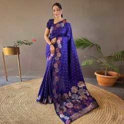 BLUE GOLD & COOPER &SILVER ZARI WEAVING BANARASI SOFT SILK SAREE 