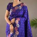 BLUE GOLD & COOPER &SILVER ZARI WEAVING BANARASI SOFT SILK SAREE  thumb 4