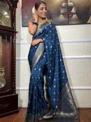 BLUE GOLD ZARI WEAVING BANARASI SOFT SILK SAREE