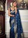 BLUE GOLD ZARI WEAVING BANARASI SOFT SILK SAREE thumb 2