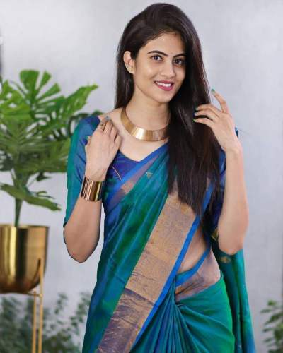 Blue Pretty Zari Weaving Banarasi Soft Silk Saree With Blouse