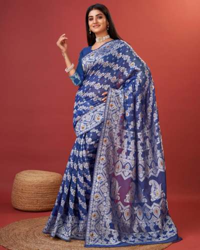 BLUE SAREE IN SOFT COTTON WITHTRENDY AND GRAND BEAUTIFUL RICH DESIGN SAREE