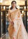 Cream color with golden Border Banarasi Soft Silk Saree