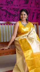 CREAM WITH YELLOW BORDER BANARASI SOFT SILK SAREE WITH HEAVY BROCADE WORK