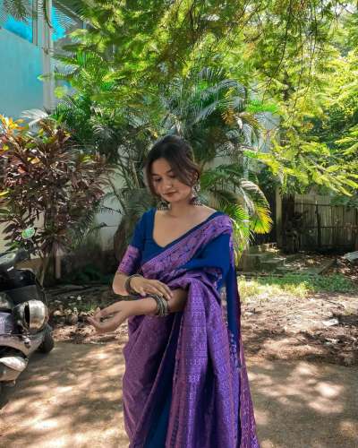 DARK BLUE BANARASI SOFT SILK SAREE WITH PINK ZARI WEAVING