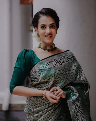 Dark green BANARASI SOFT SILK SAREE